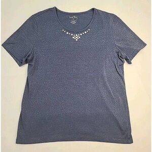 croft & barrow Blue Short-Sleeve Tee with Jewel Detail